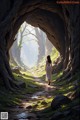 A woman in a white dress walking through a tunnel.